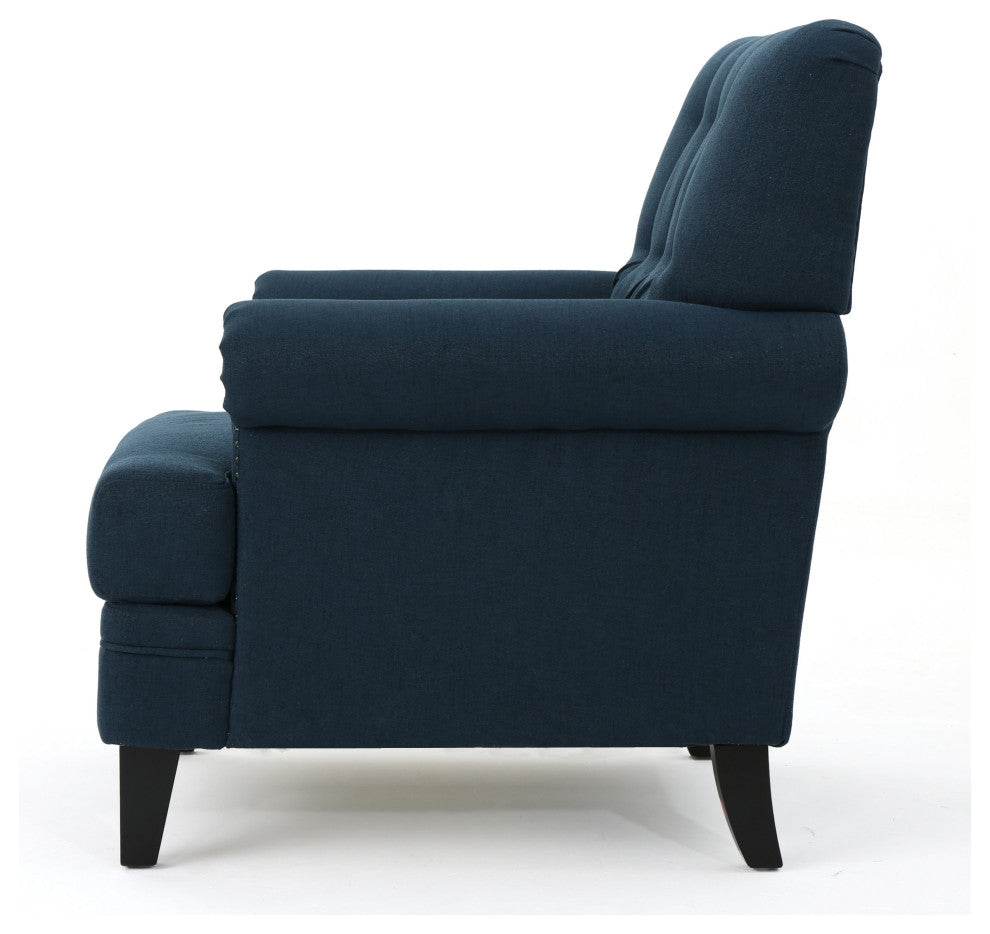 GDF Studio Arielle Plush Tufted Back Fabric Club Armchair, Navy Blue