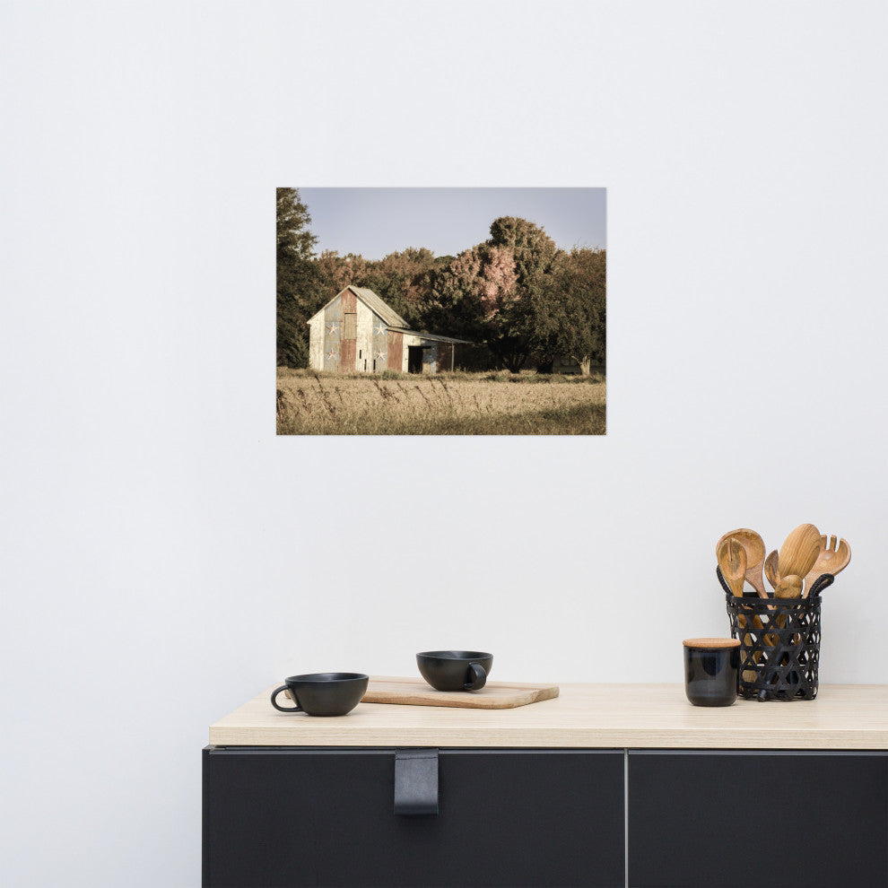 Patriotic Barn in Field Aged Landscape Photo Unframed Wall Art Print, 18" X 24"