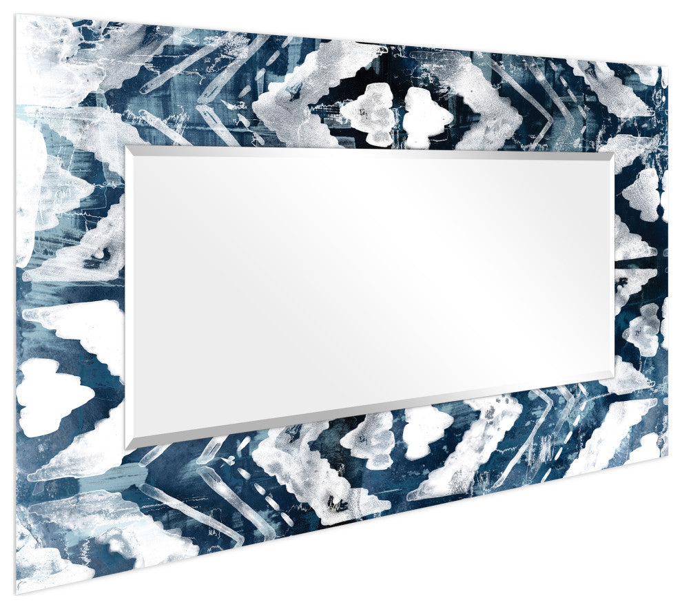 Abstract Rectangular Beveled Mirror on Free Floating Printed Tempered Art Glass