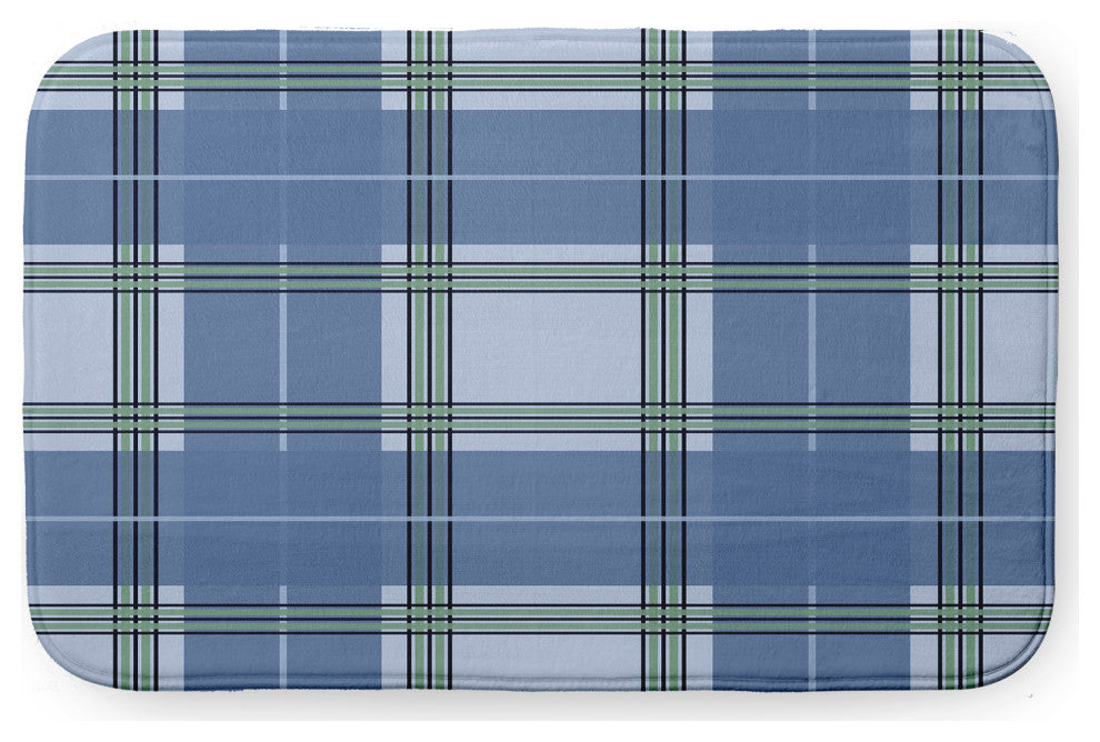 Blue Rectangular Scotish Plaid Pet Feeding Mat for Dogs or Cats