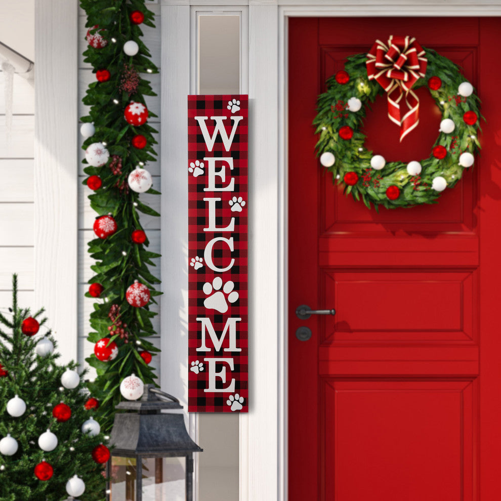 42"H Wooden Plaid Pet "WELCOME" Porch Sign