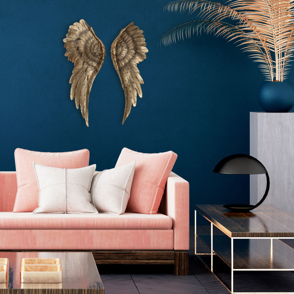 2 Piece Angel Wing Bas Relief Wall Decor