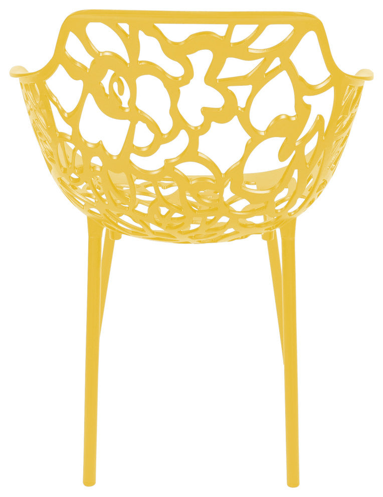 LeisureMod Modern Devon Aluminum Chairs, With Arms, Set of 4, Yellow