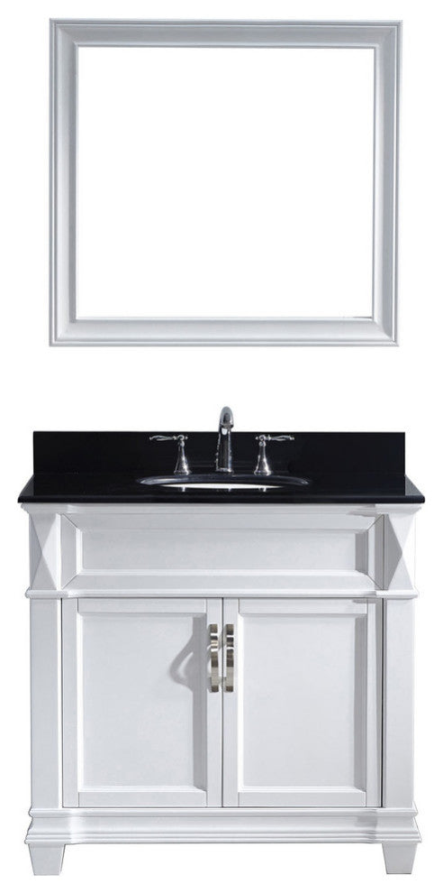 Virtu Victoria 36" Single Bathroom Vanity, White With Faucet and Mirror