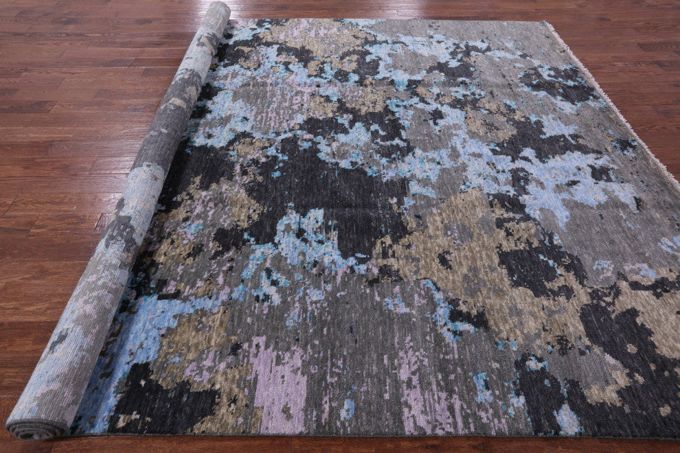 9' 6" X 11' 8" Abstract Hand Knotted Wool and Silk Rug Q9158