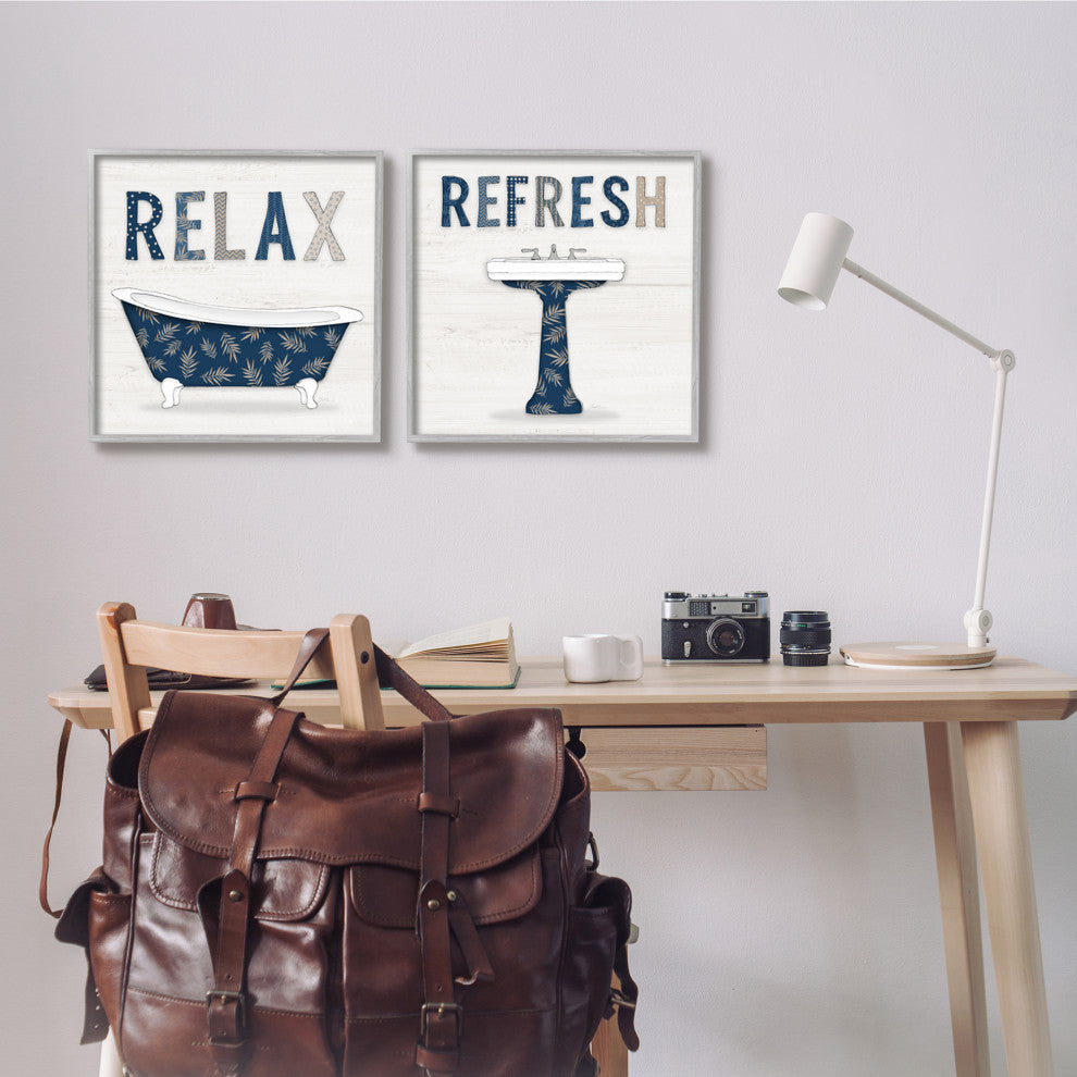 Relax Refresh Bathroom Phrases Blue Palm Pattern Text,17 x 17