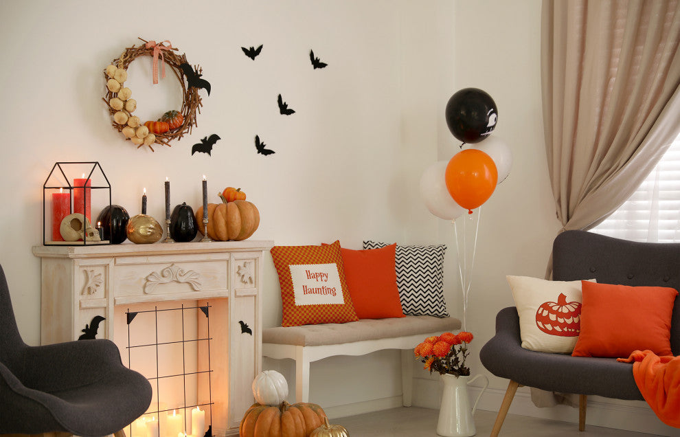 Happy Haunting Checks Accent Pillow, Rust, 20"x20"