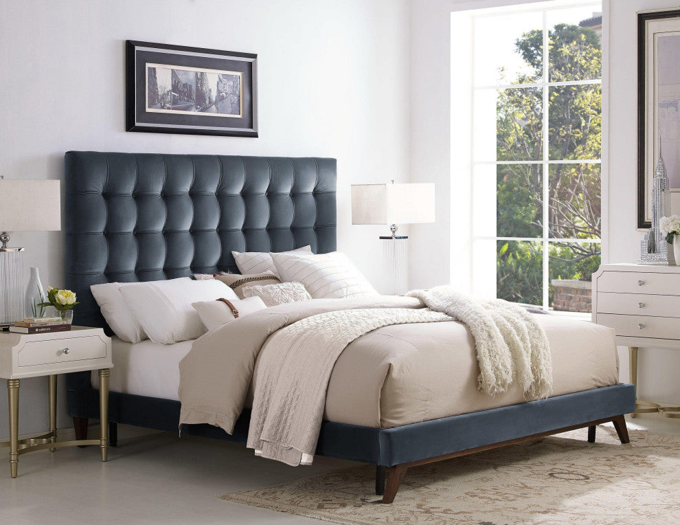 Eden Gray Velvet Bed, King