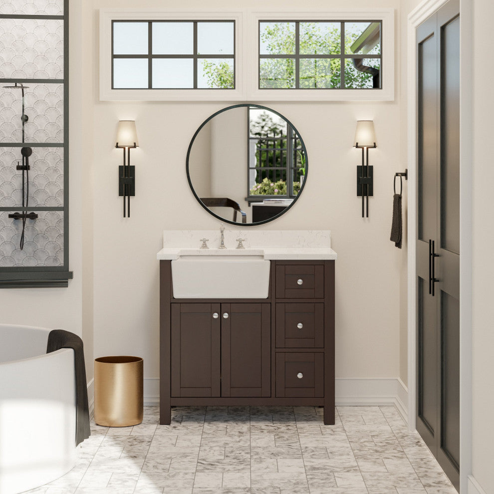 Yorkshire 36" Bathroom Vanity, Chocolate, Engineered Marble
