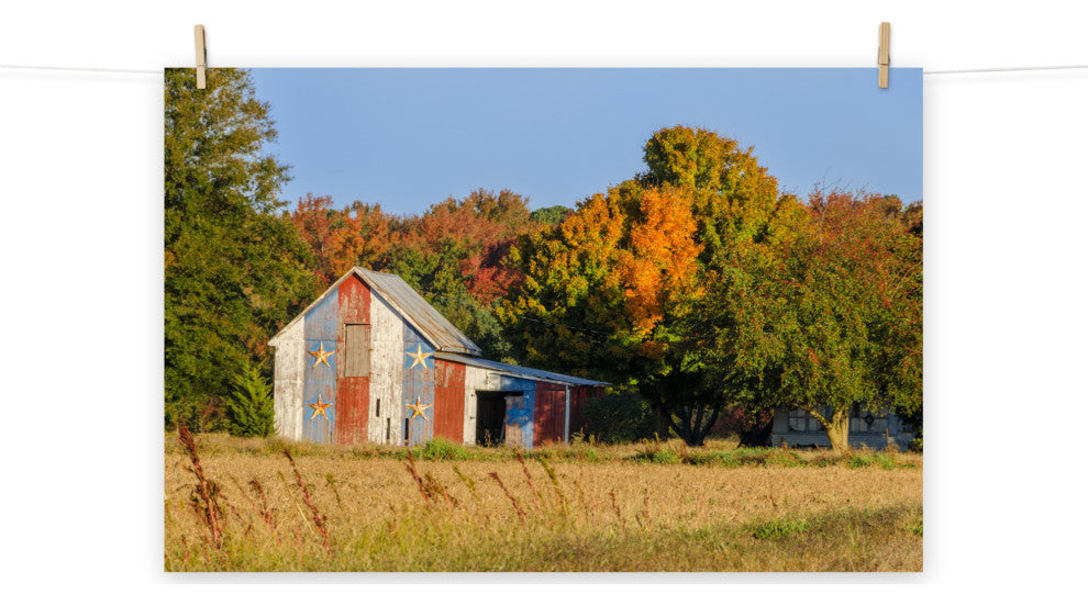 Patriotic Barn in Field Landscape Photo, Rural Unframed Wall Art Print, 12" X 18"