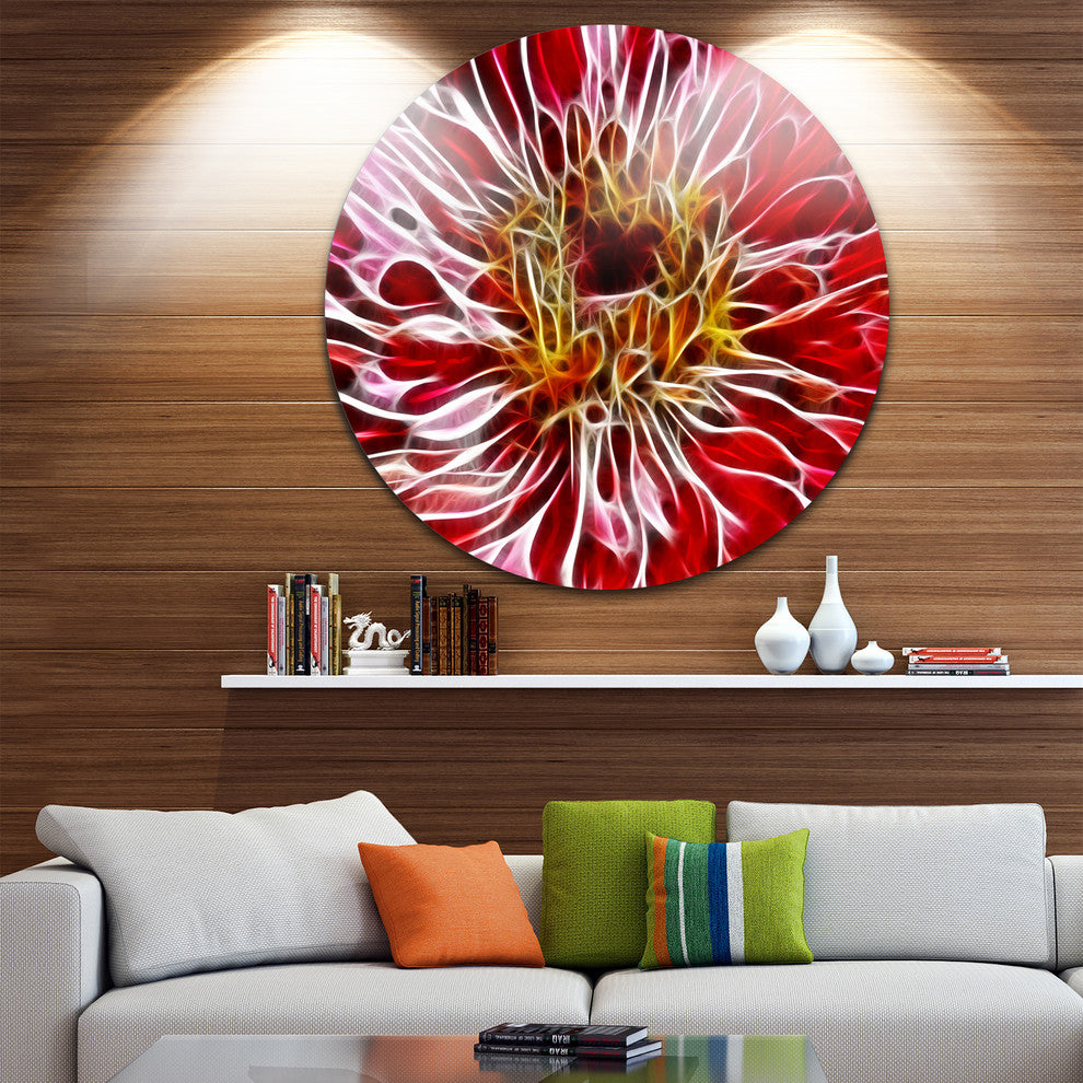 Dark Red Digital Art Fractal Flower, Floral Disc Metal Wall Art, 23"