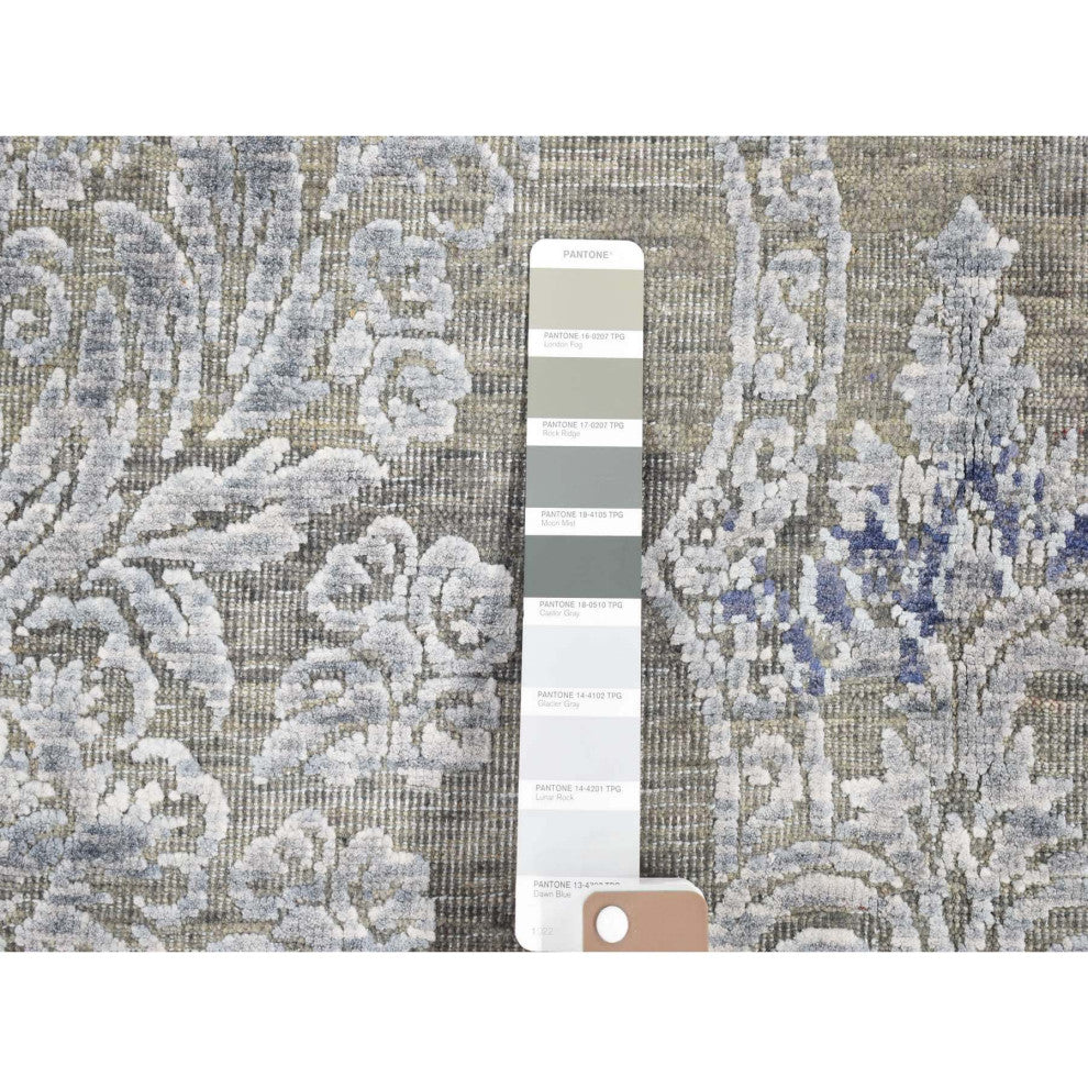 Taupe Hi and Lo Silk With Textured Wool Hand Knotted Transitional Rug 8'1"x10'4"