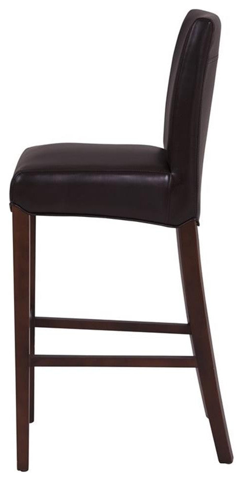 Pemberly Row Modern 30.5" Bonded Leather Bar Stool in Brown Finish