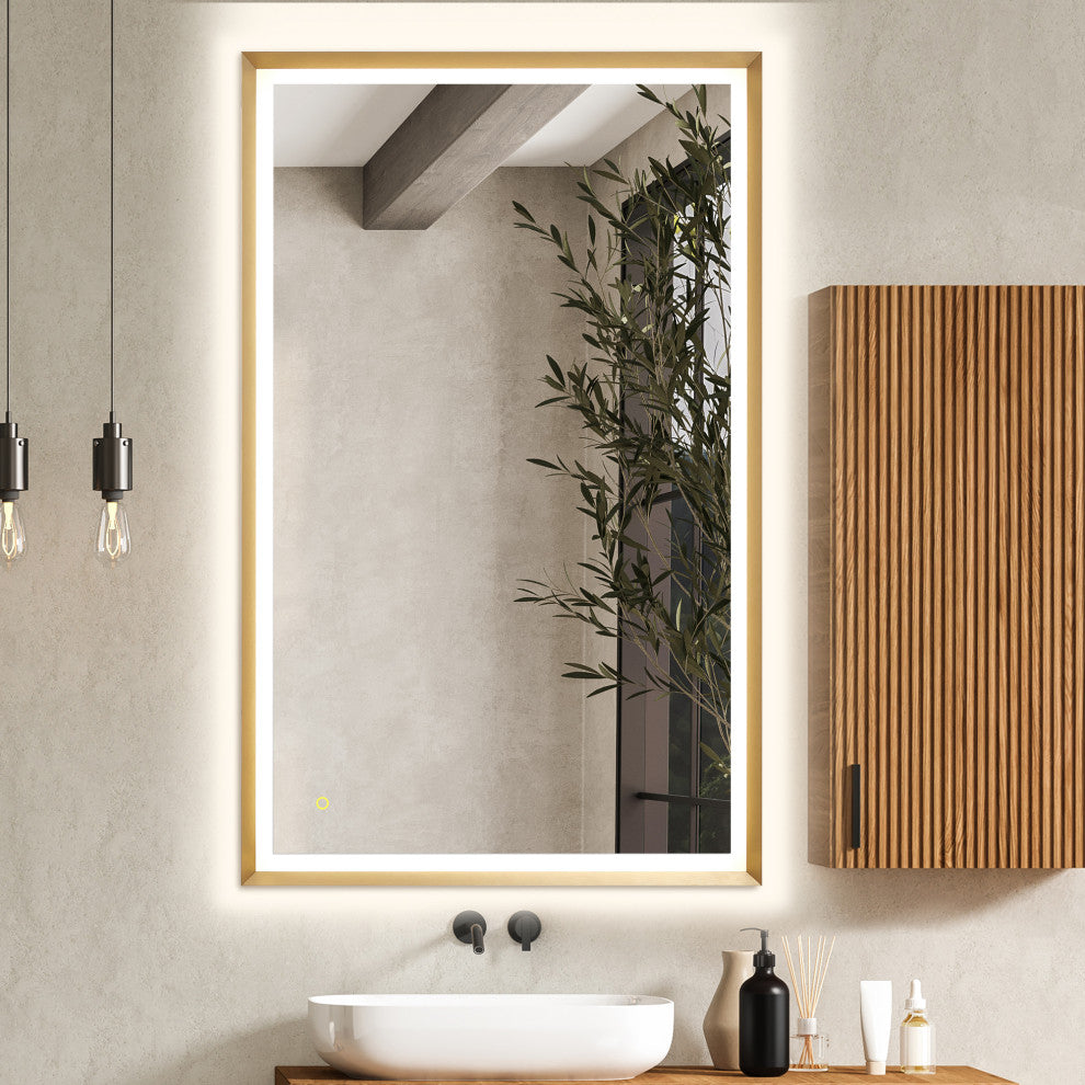 Apollo Anti-Fog Dimmable Vanity, LED Lighted Wall Mirror, Brushed Gold, 48"