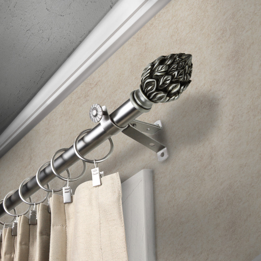 Pine 13/16" Diameter Curtain Rod, Satin Nickel, 18-28"