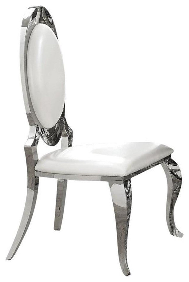 Coaster Anchorage 18.5" Faux Leather Side Chair in Cream and Chrome