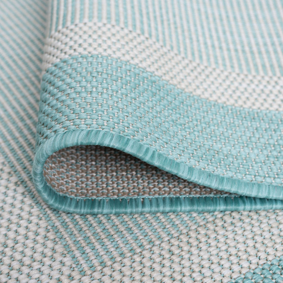 Dania Transitional Solid Border Aqua Rectangle Indoor/Outdoor Area Rug, 8'x10'