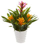 Bromeliad Artificial Plant, White Vase, Purple Yellow