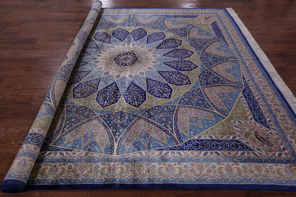 8' Square High End Persian 100% Silk Hand Knotted Rug Q4796