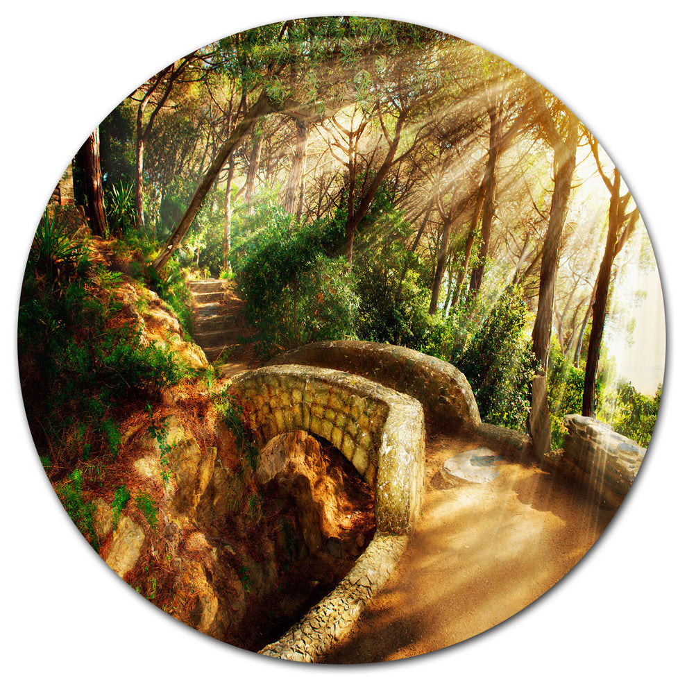 Bright Sun In Mystical Park, Landscape Disc Metal Artwork, 23"