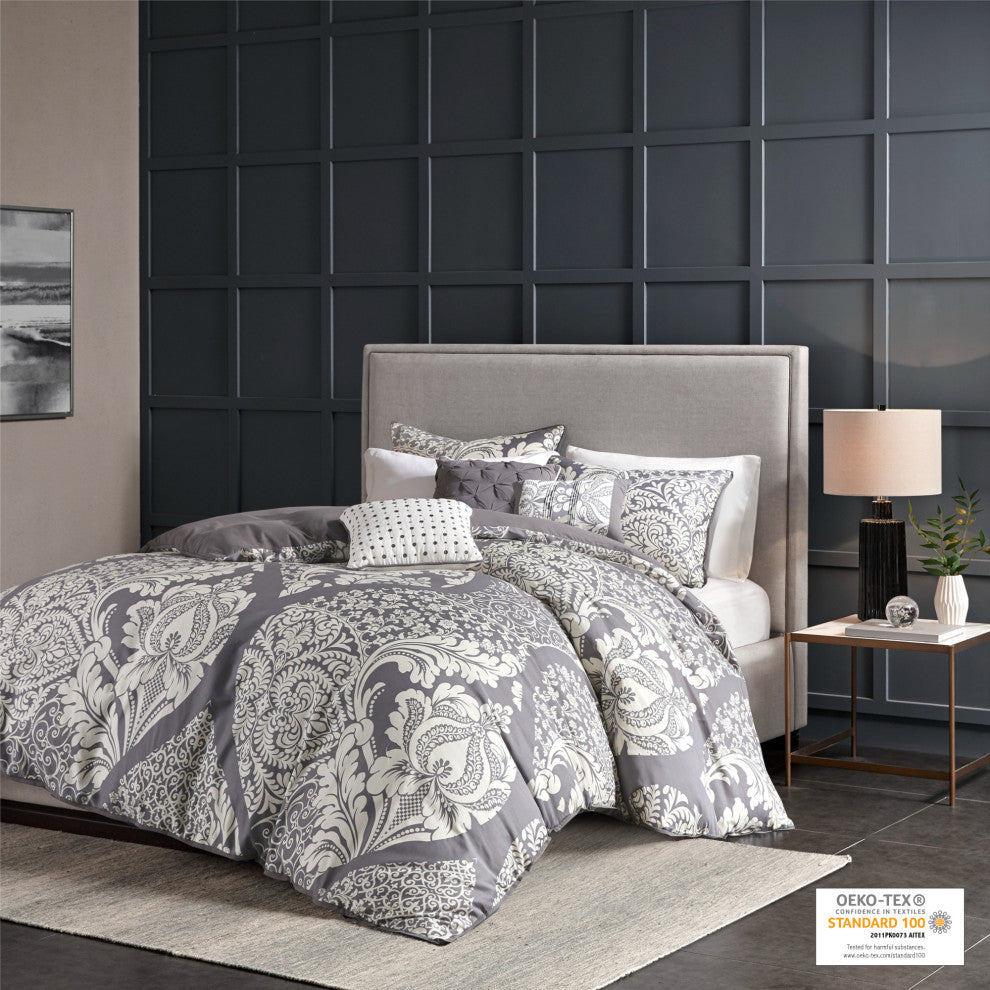 Madison Park Vienna Traditional 6-Piece Duvet Set, Grey, King