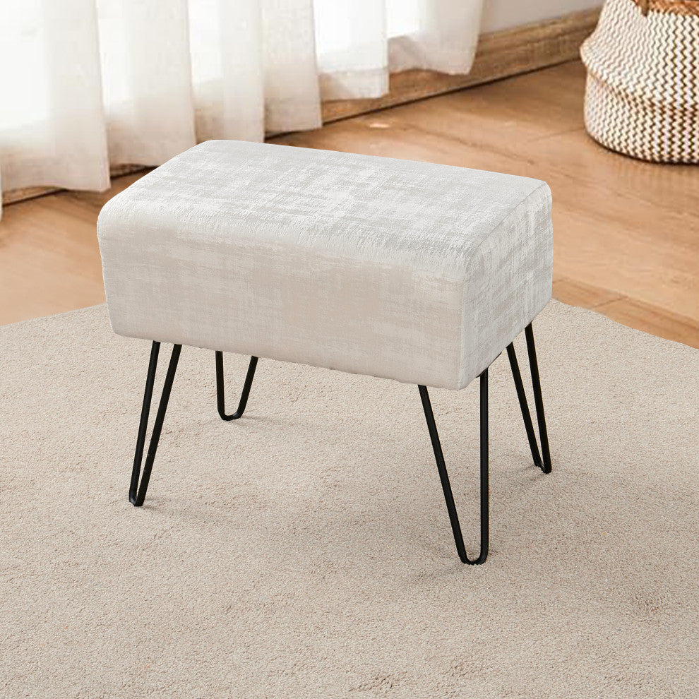 Textured Velvet Ottoman, Gardenia