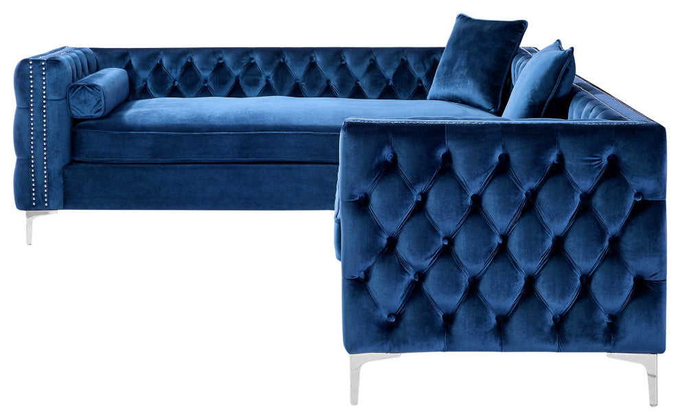 Jeannie 120" Velvet Corner Sectional Sofa, Navy, Left Facing