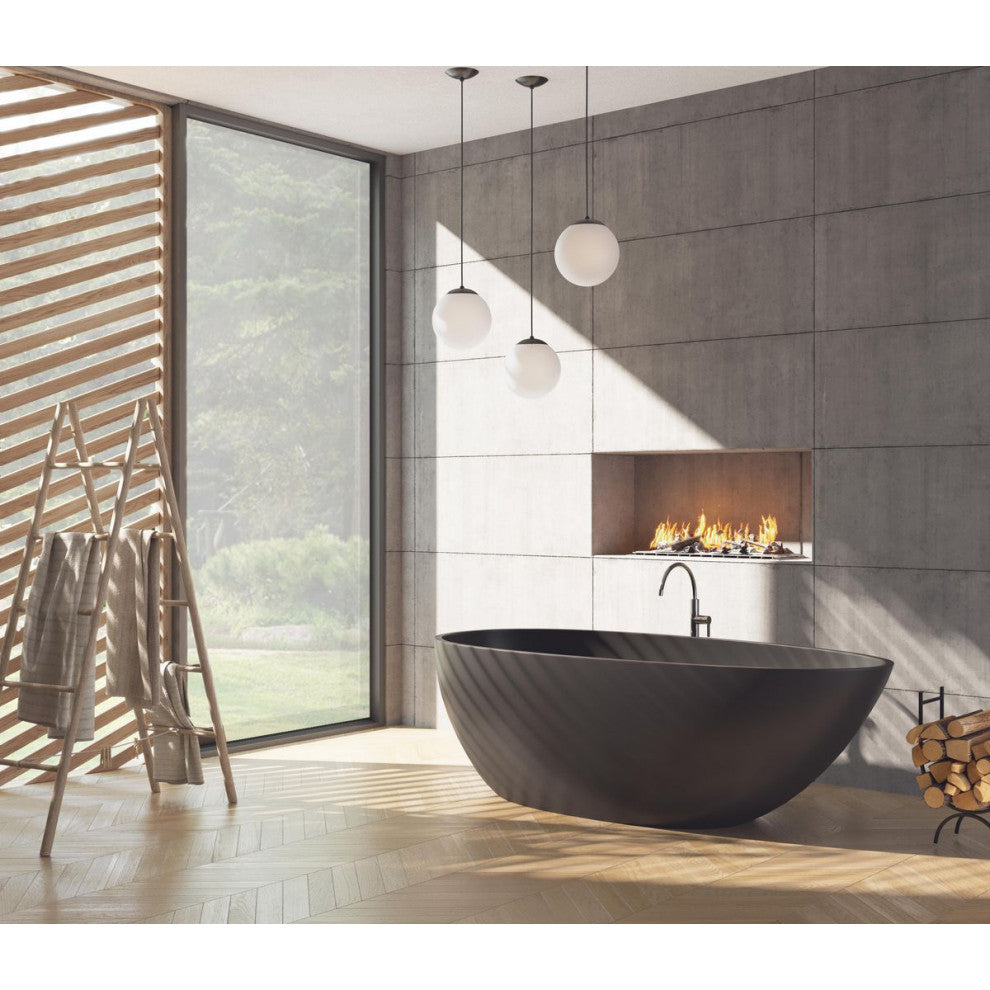 Atwell Collection Opal Glass Globe Medium Hanging Pendant Light, Matte Black