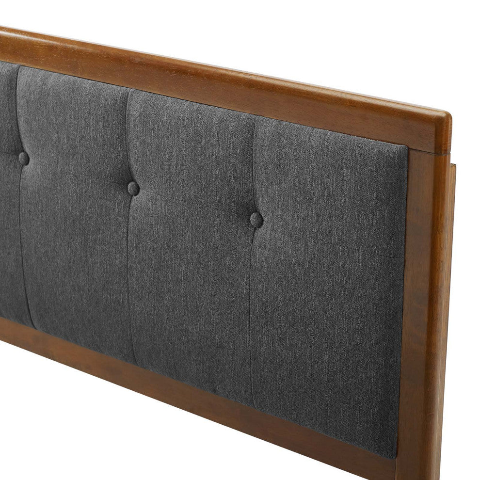 Tufted Headboard, Full Size, Wood, Fabric, Brown Walnut Gray, Modern