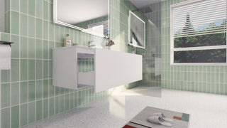 AIPO Wall-Mount Vanity Set With LED Mirror, Faucet, Drain, Matte White, 48" Sing