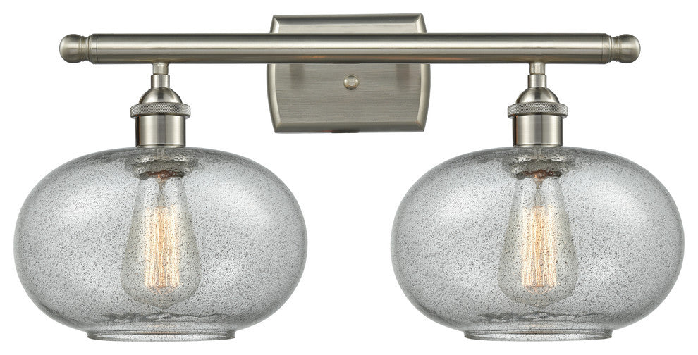 2-Light LED Caledonia 16" Bath Fixture, Brushed Satin Nickel, Shade: Charcoal