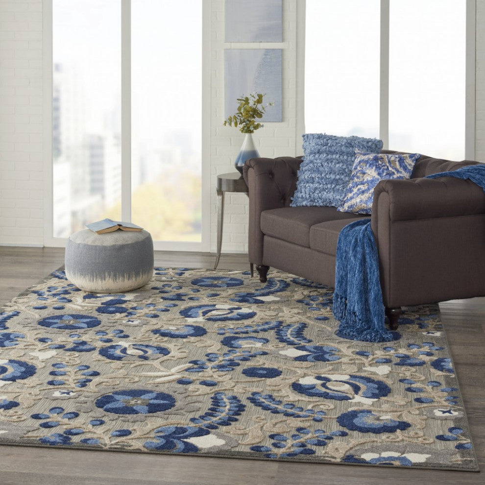 7 x 10 Natural and Blue Indoor Outdoor Area Rug