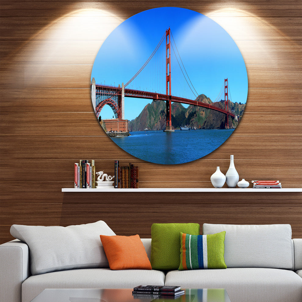 Golden Gate Bridge Under Blue Sky, Cityscape Round Wall Art, 23"