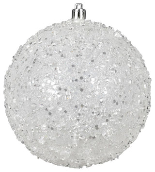 Vickerman N190411D 8" White Glitter Hail Ball Ornament