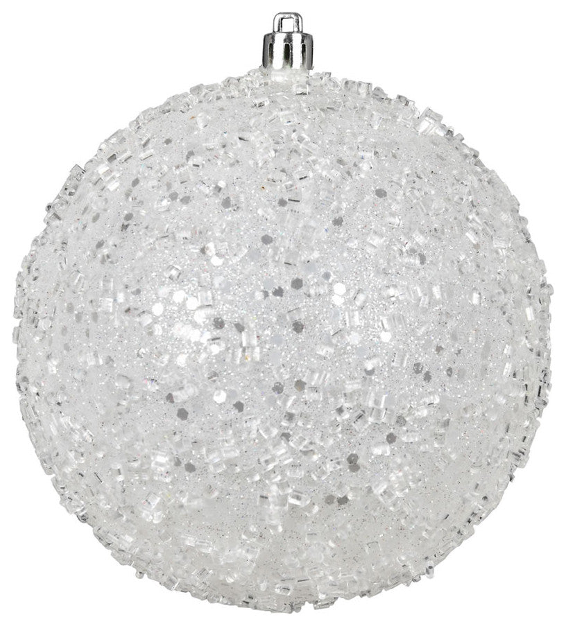 Vickerman N190411D 8" White Glitter Hail Ball Ornament