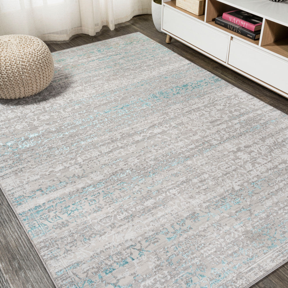 Tidal Modern Strie' Area Rug, Gray/Turquoise, 3 X 5