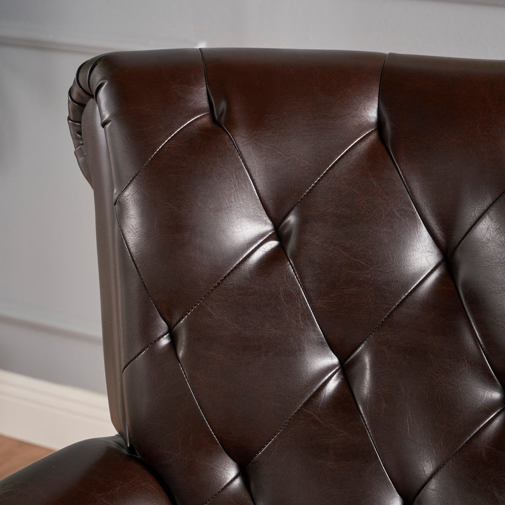 Solvang Contemporary Oversized Tufted Leather Club Chair, Hazelnut Brown