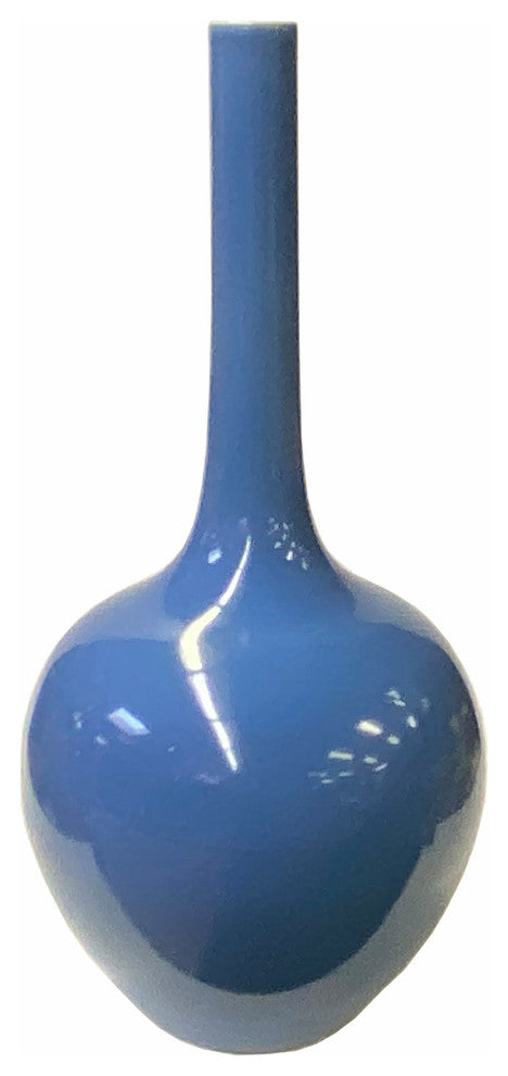 Oriental Midnight Blue Glaze Porcelain Plain Long Neck Vase Hws1835
