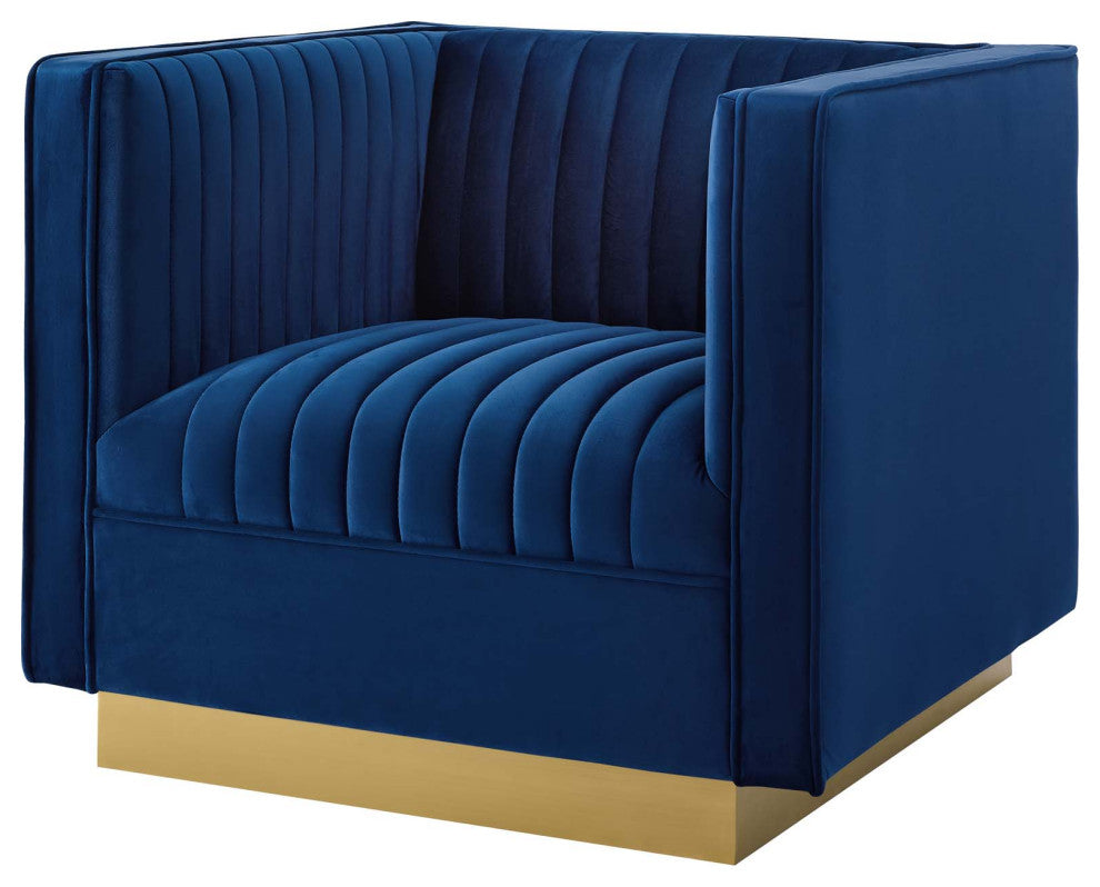 Tufted Armchair Accent Chair, Set of 2, Velvet, Blue Navy, Modern, Lounge