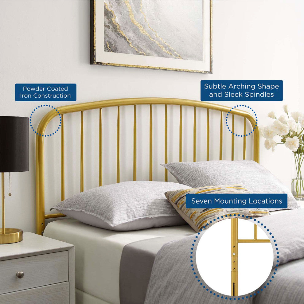 Headboard, Full Size, Metal, Gold, Modern Farmhouse, Bedroom Master Suite