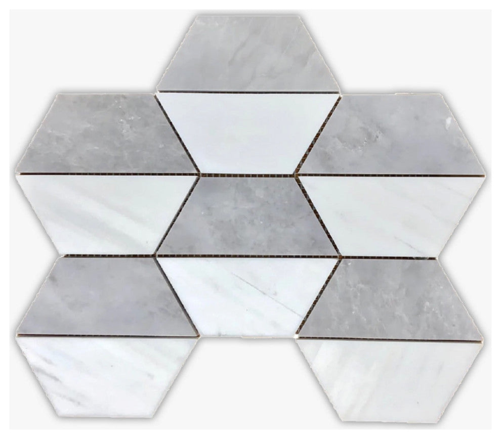 Bianco Dolomiti and Allure Grey Blend Honed 5" Hexagon Marble Mosaic