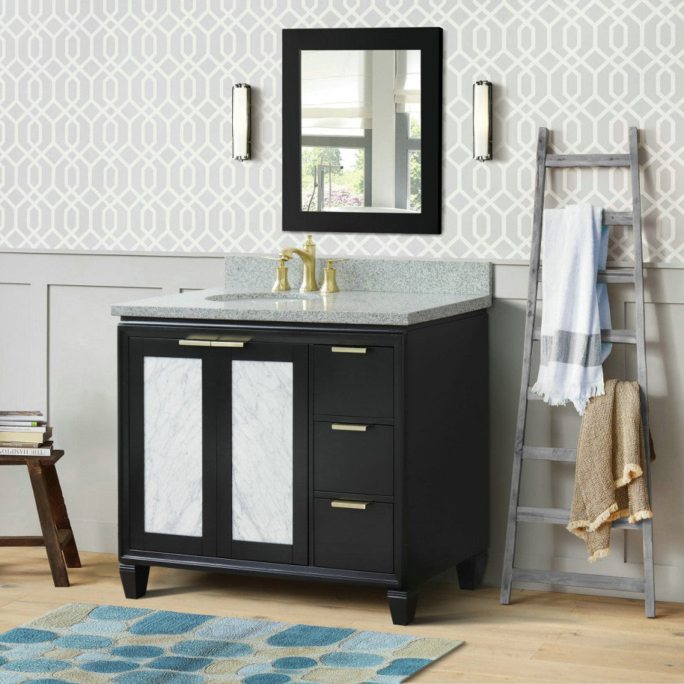 43" Single Vanity, Black Finish With Gray Granite