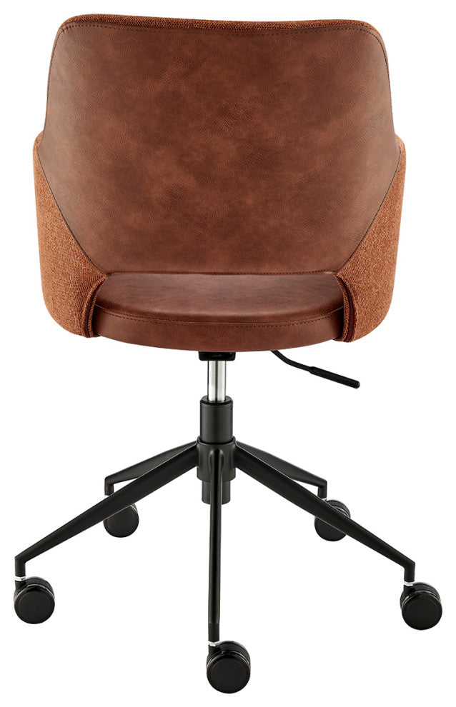 Darcie Office Chair, Brown Leatherette, Orange Fabric and Black Base