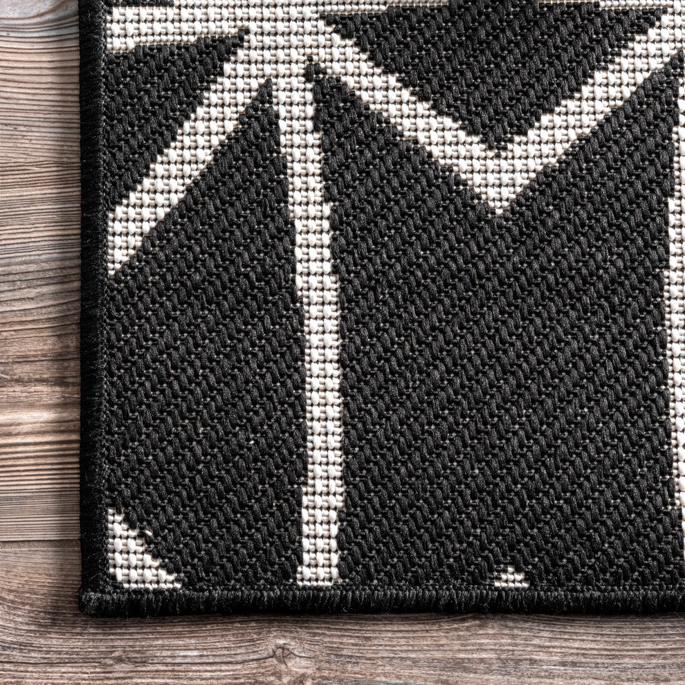 Nuloom Saunders Geometric Indoor/Outdoor Striped Area Rug, Dark Grey 9'6"x12'