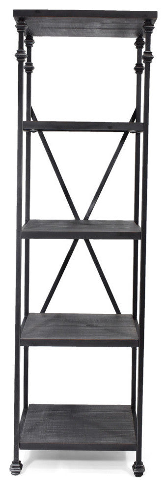 Annabelle Industrial Four Shelf Bookcase, Gray Finish, Pewter Finish