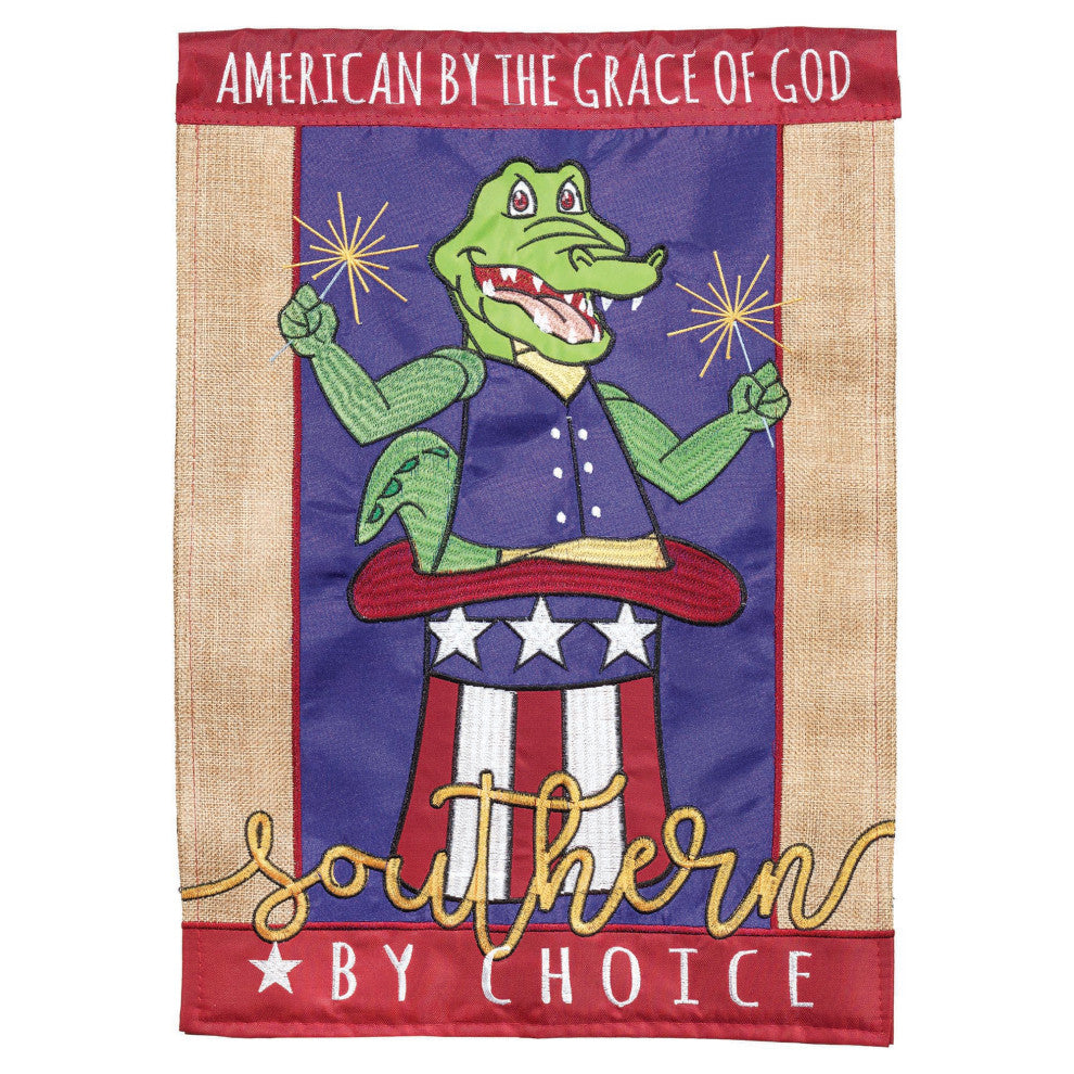 Flag 4Th Of JulYalligator Burlap 13x18