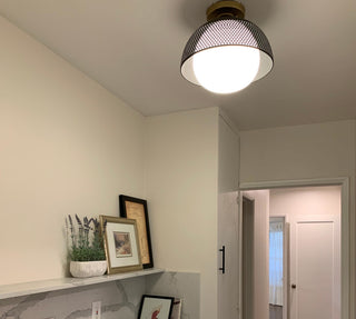 Maxim 10083WT Perf 14"W Semi-Flush Bowl Ceiling Fixture - Black / Satin Brass