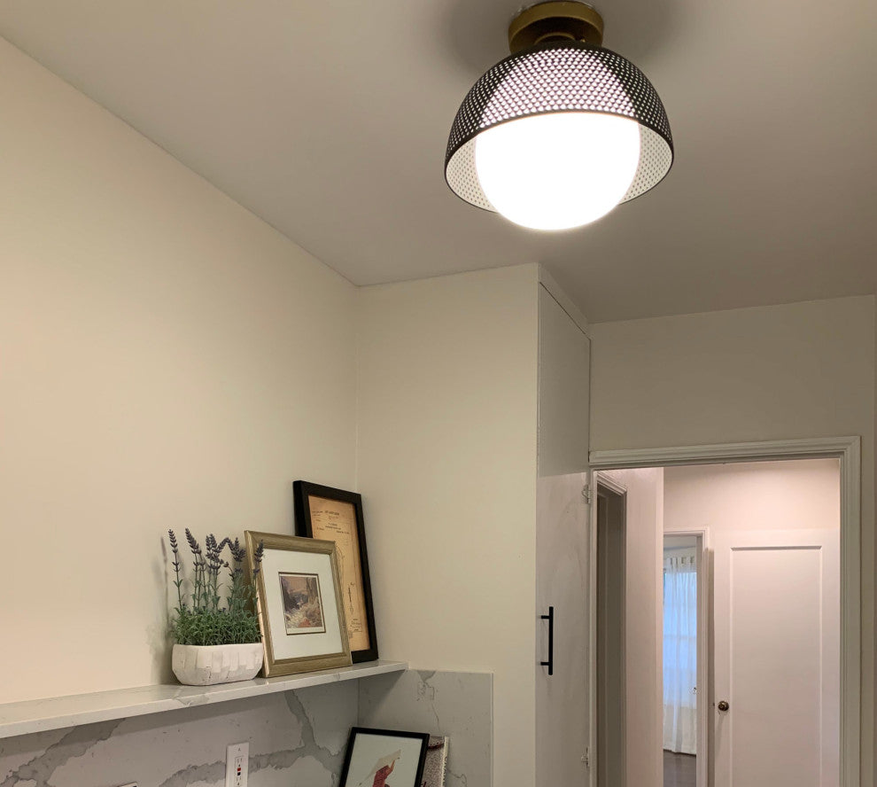 Maxim 10083WT Perf 14"W Semi-Flush Bowl Ceiling Fixture - Black / Satin Brass