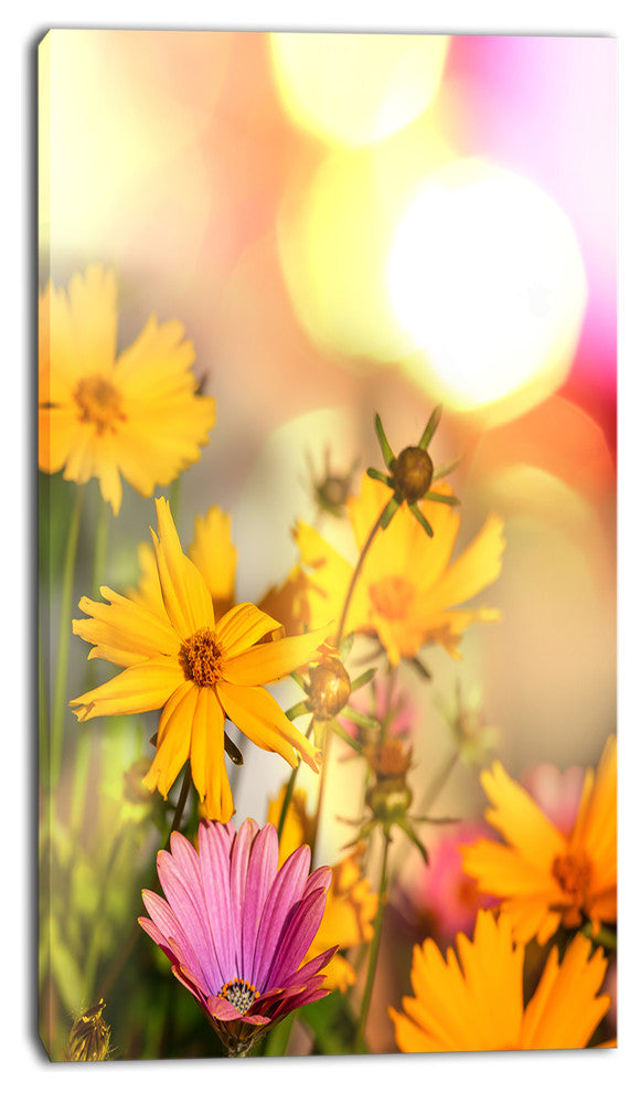 Blooming Yellow and Pink Flowers, Floral Canvas Art Print, 16"x32"