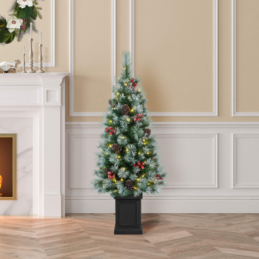Pre-Lit Pine Artificial Christmas Tree, 4', Pinecones/Berries
